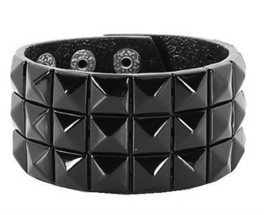 Studded Biker Wristband 3Row Black 6505