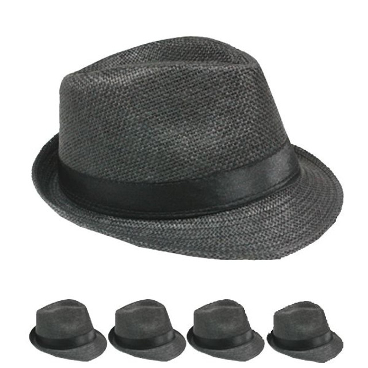 12 PACK Mens Black Brim Hats | Black Brim Fedoras | Trilby Hat |13101D