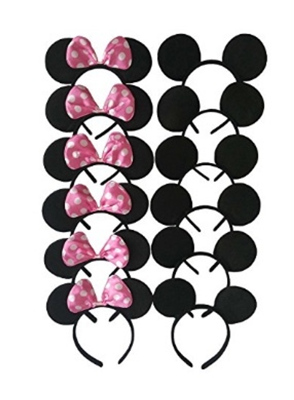 Damier Azur Minnie Ears with pink sequin detail.