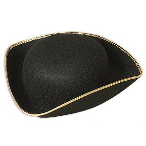 Black Tricorn Colonial Hat with Gold Trim 1523 Private Island Party
