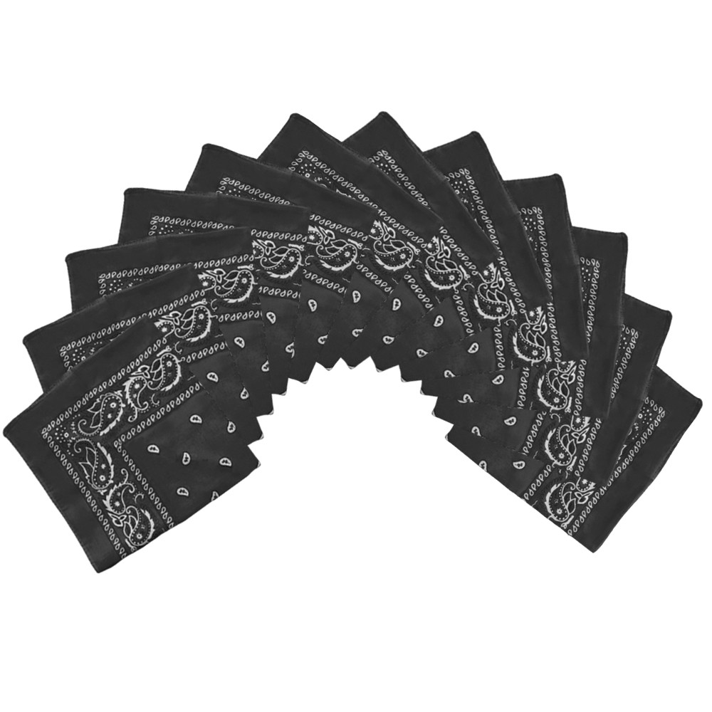 Black Bandanas Bulk 22" Square Standard 100 Cotton 12 PACK