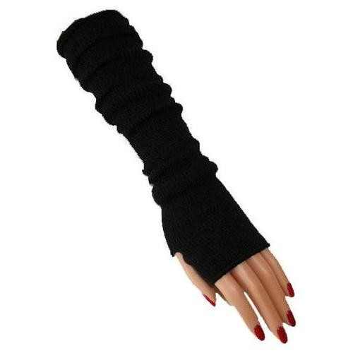 Black Long Fingerless Knit Gloves 5010