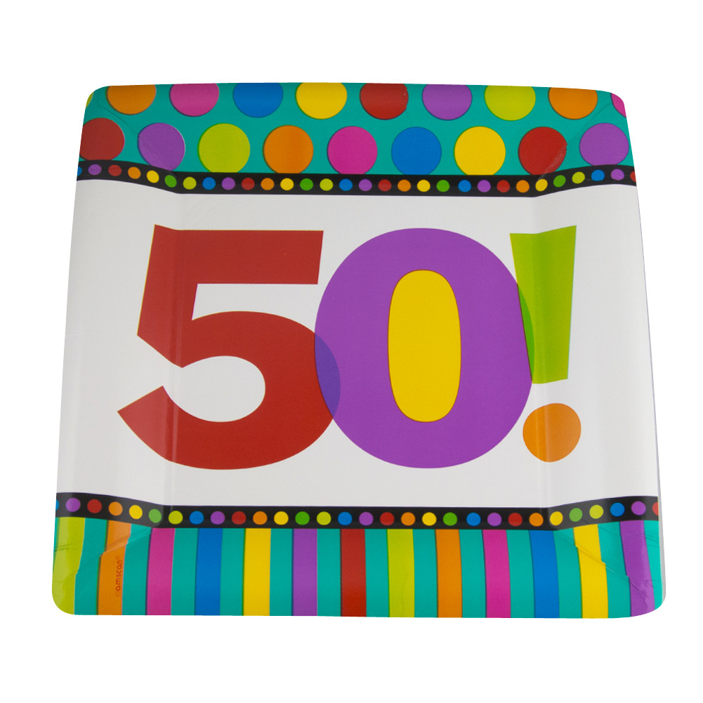 Square Paper Plates 50th Birthday 8 PC STANDARD 10" 3813 Private