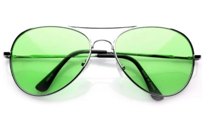 Silver Frame and Green Lens Aviator Sunglasses 1105G
