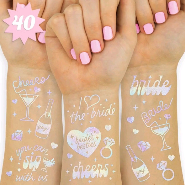 Cheers Bachelorette Temporary Tattoos - 40 Iridescent Styles
