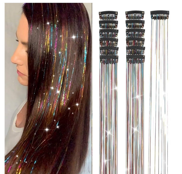 Hair Tinsel 12Pcs Clip in Rainbow Hair Accessories 20.5 Inch Fairy Hair Tinsel