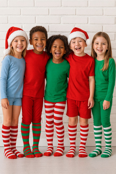 Child 6 PACK MIX Red and White Thigh High Christmas | Red White Thigh High PAIR 8170C