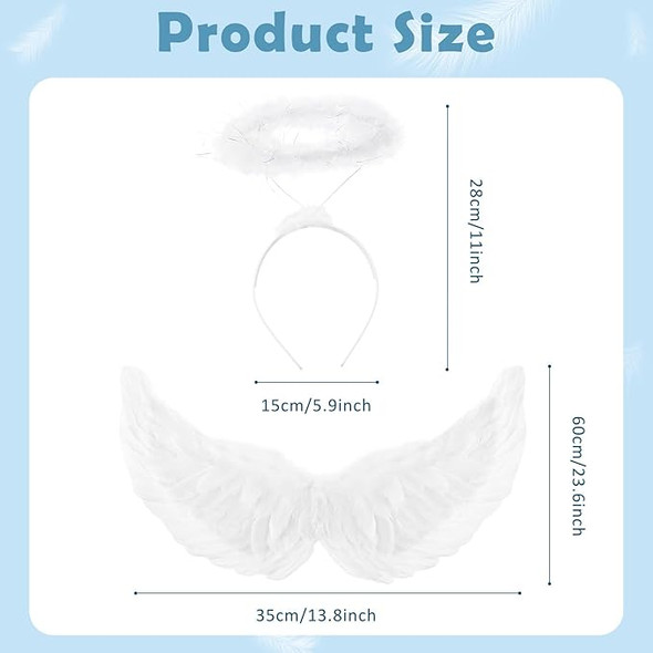 12 PACK White Feather Angel Wings Adult and 12 Halos 4455