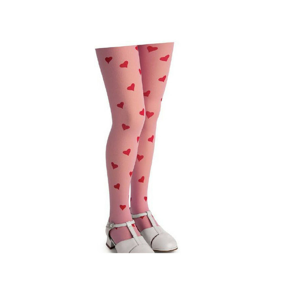Pink Child Tights with Red Hearts 8006