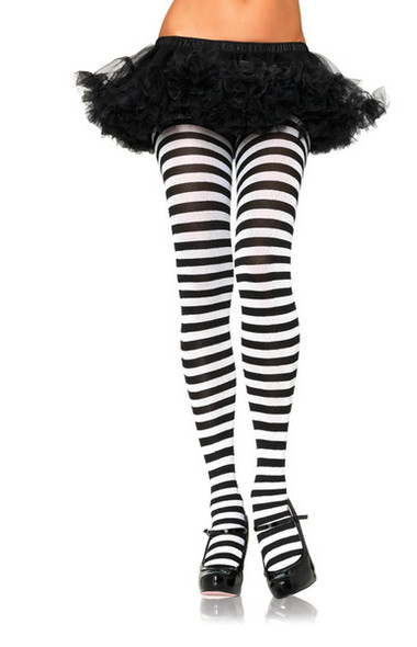 White and Black Striped Tights Opaque 8081