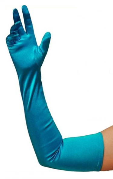 Turquoise Blue Satin Opera Gloves 23' 1213