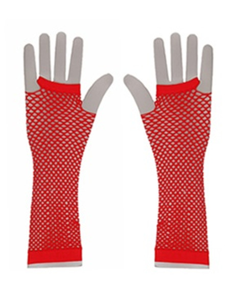 80's Long Fishnet Gloves - Red 1233