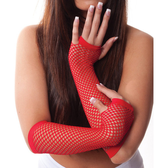 80's Long Fishnet Gloves - 12 PACK Red 1233