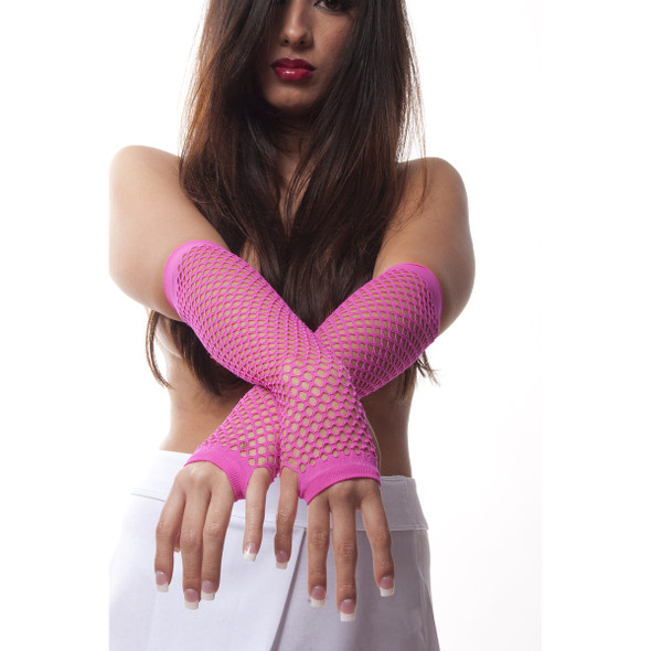 12 PACK Wholesale Fishnet Gloves | Bulk 80's Pink Fishnet Gloves | PINK 1232D