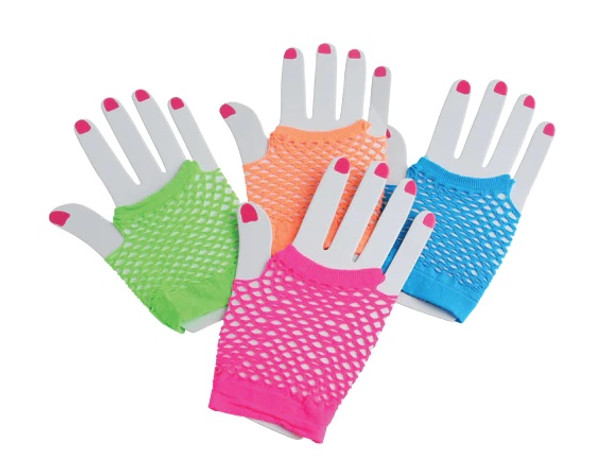 12 PACK 80's Long Fishnet Gloves - Neon Pink WS1232D