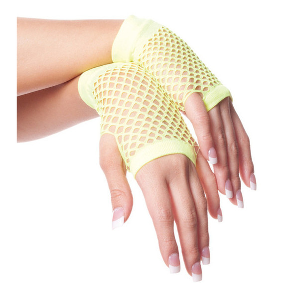 80's Short Fishnet Gloves -12 PACK PAIR Yellow 1241