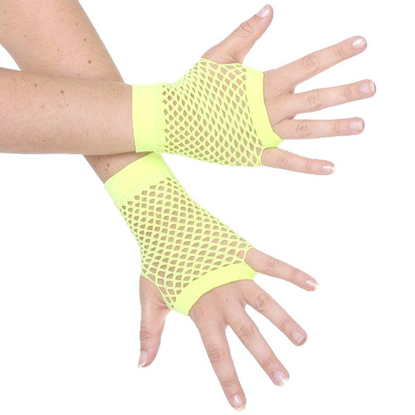 80's Short Fishnet Gloves -12 PACK PAIR Yellow 1241