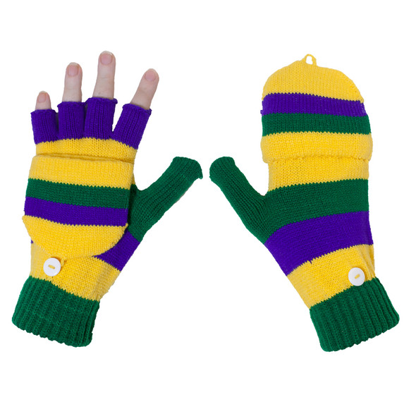 Mardi Gras Knit Gloves with Mittens 5046
