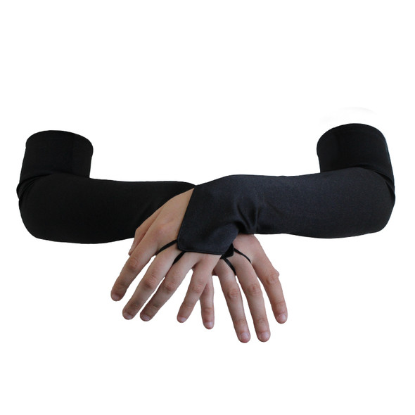 Black Satin Gauntlet Fingerless Gloves 18" 12 PACK 5082