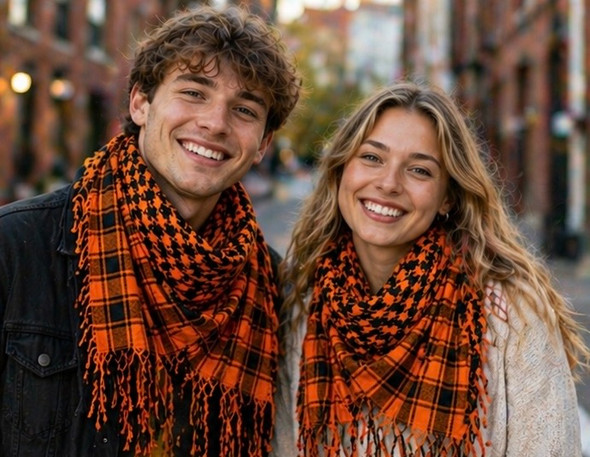 Black And Orange Arab Shemagh Houndstooth Scarf 2076