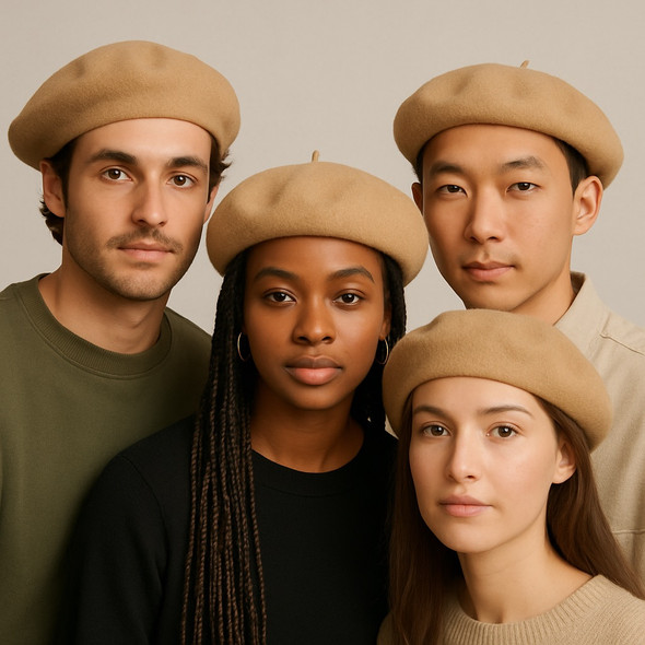 Tan Beige Beret Wool 22.5" Standard Adult Size 1372