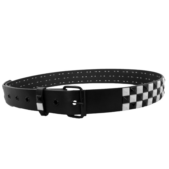 White and Black Checkerboard Studded Belt - Black 2524-2527