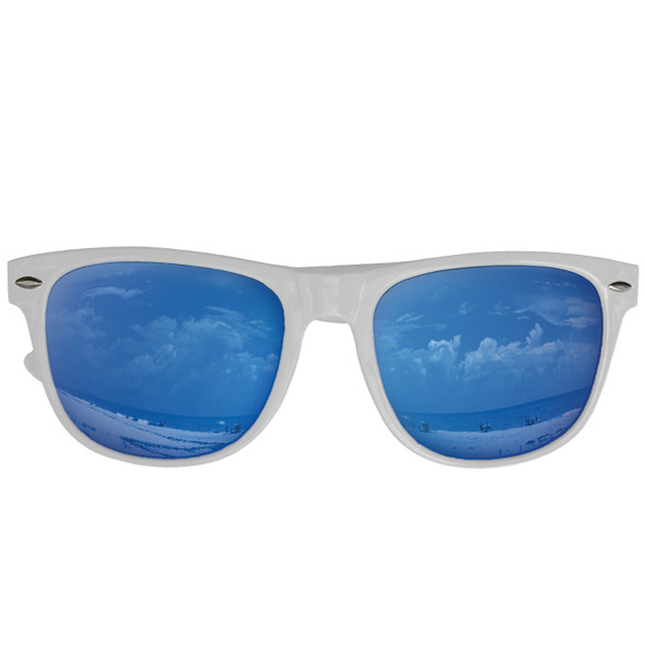 12 PACK Blue Mirror Lens White Frame Iconic 80's Style Adult 1064