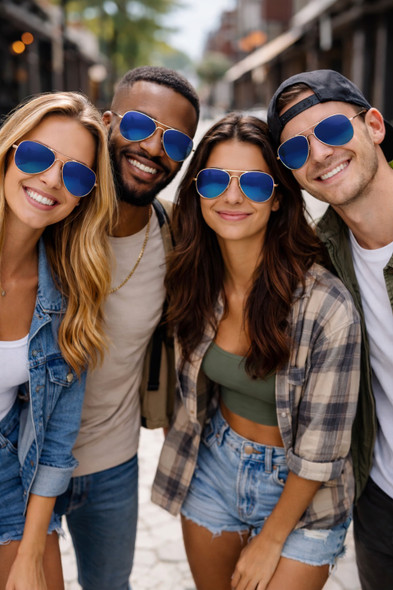 Silver Frame and Blue Lens Aviator Sunglasses 1103