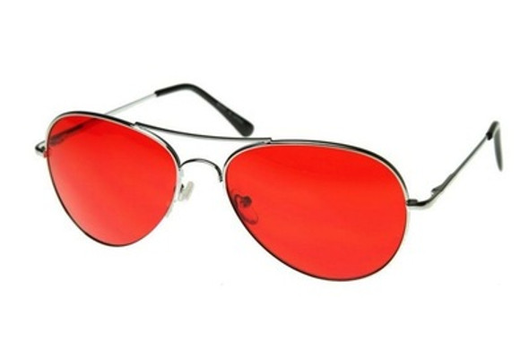 Silver Frame and Red Lens Aviator Sunglasses 1105