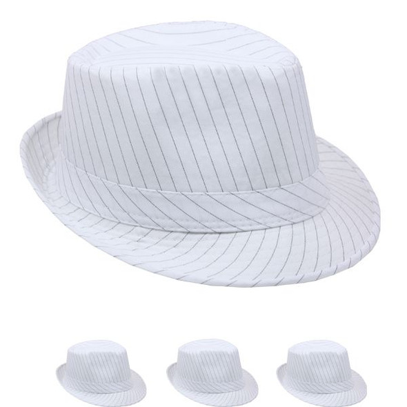 Fedora Hat White Gangster Pinstripe 1318