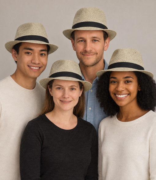 Fedora Hats Tan Cuban Tweed with Black Band Adult Size 23" Regular Standard 1328