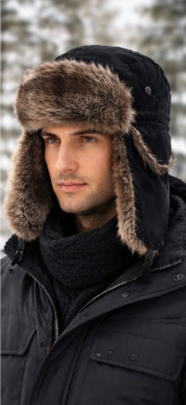 Trooper Trapper Hat Black with Brown Fur 12 PACK 5 + Colors 5830