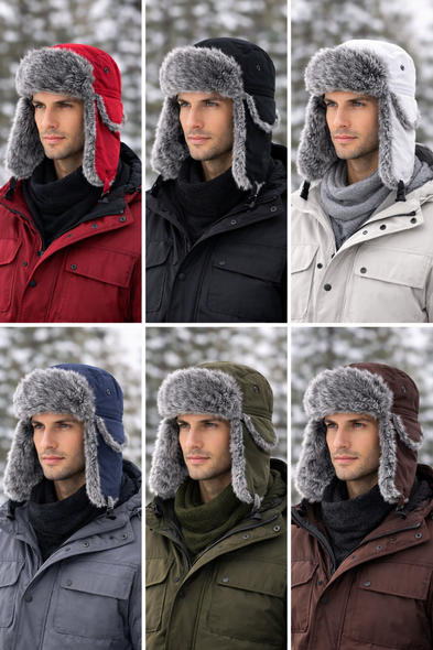 Trooper Trapper Hat Black with Brown Fur 12 PACK 5 + Colors 5830  22.5" Standard Adjustable Strap