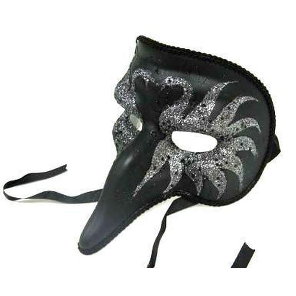 M7026 Black Zanni Style Masquerade Mask with Swan Designs 1843