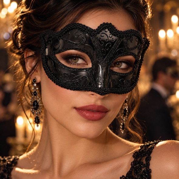 Mardi Gras Venetian Glitter Curved Top Mask 1847G