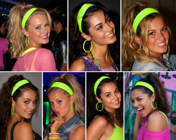 80's Neon Green Satin Headband 16 PACK 6669