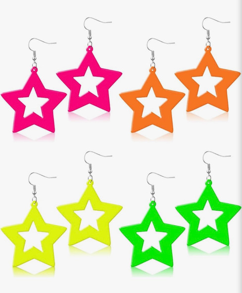 80's Star Earrings Mixed Colors Plastic 6537