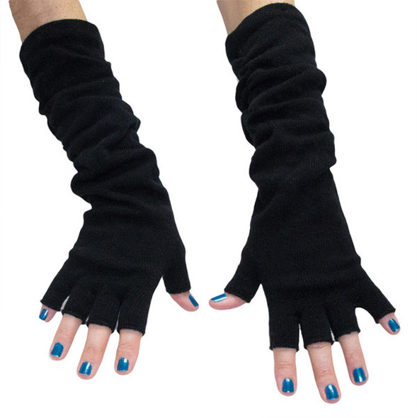 Black Long Fingerless Knit Gloves 12 PACK  5010