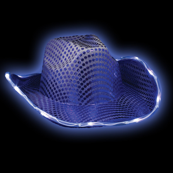 Blue Flashing LED Sequin Cowboy Hat Adult 22.5"  5893