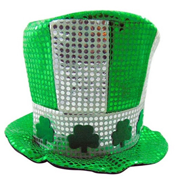 Shamrock White/Green w/ Silver Sequin Top Hat 5888