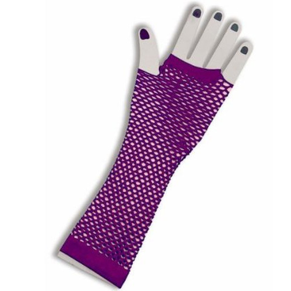 80's Long Fishnet Gloves - Purple 12 PACK 1229