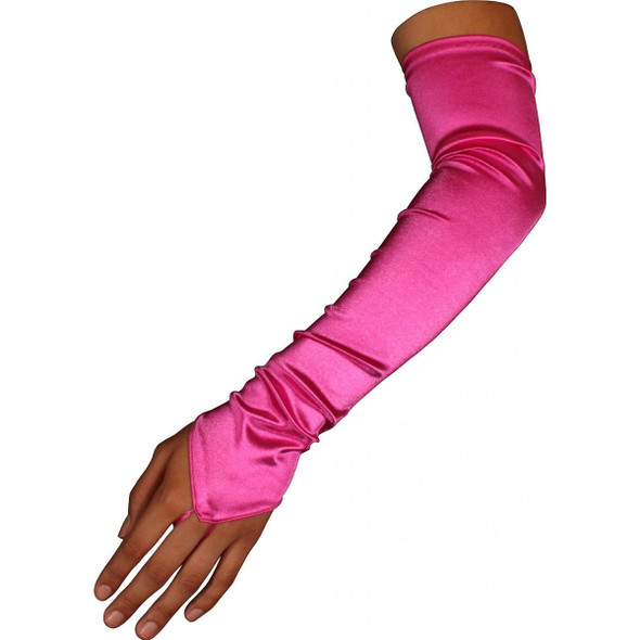 12 PACK Hot Pink Satin Gauntlet Fingerless Gloves 5087