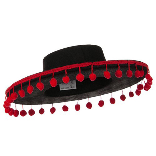 12 PACK Theatrical Quality Spanish Hat with Red Ball Fringe 5942 12 PACK Theatrical Quality Spanish Hat with Red Ball Fringe 5942