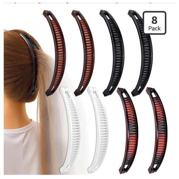 80's Banana Clips Bulk 8 PACK Hair Colors 6678