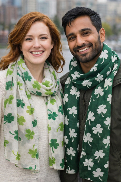 St. Patricks Day White and Green Shamrock Scarf 12 PACK MIX 1906