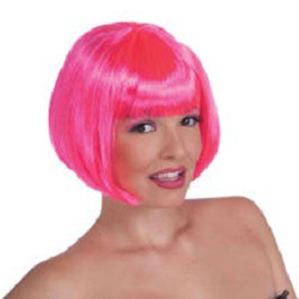  Neon Pink Bob Costume Disco Wig 6074  Minimum