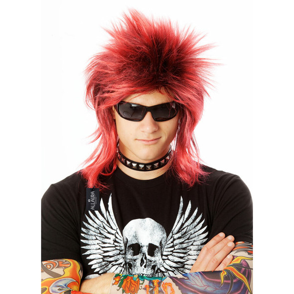 80's Black Punk Rocker Billy Idol Costume Wig Red/Black 6091