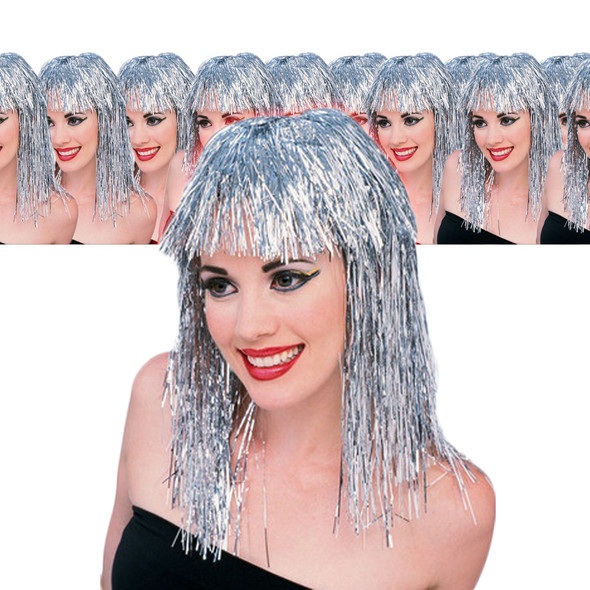 Silver Tinsel Wig 12 PACK  6069D
