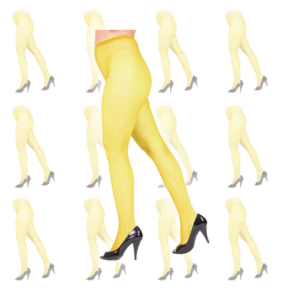 Yellow Fishnet Pantyhose Tights 12 PACK 8044D
