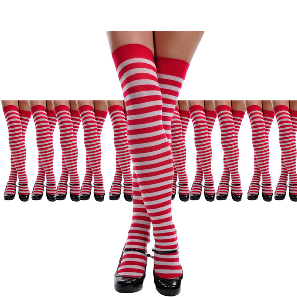 Red White Thigh Highs Candy Cane Striped 12PK  8170D